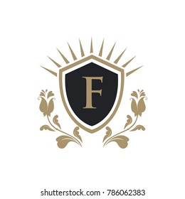 F letter luxury crest logo with rose flower unique eps 10 eps 8