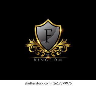 F Letter Luxury Golden Shield Logo Icon, 