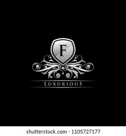 F Letter luxury silver shield design logo