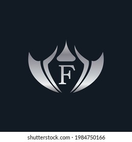 F Letter Luxury Silver Shield Logo Design.