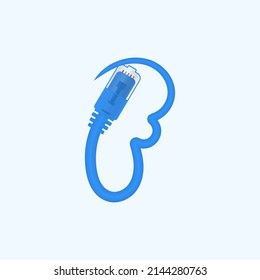 F letra hecha de cable de red azul. Tipo de letra de diseño digital de cable rj45 para el logotipo y los titulares de la tecnología, logotipo digital, empresas eléctricas identidad corporativa y más
