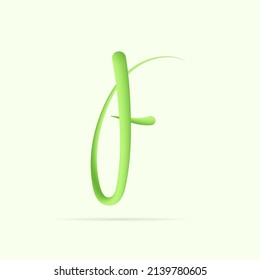 F letter made with green plant. Vector hand draw natural font for ecology logo, herbal elements, green concepts design etc.