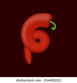F carta hecha de pimienta de chile rojo. Típica orgánica vectorial vegetal aislada para elementos de diseño de granja, menú de restaurante y más