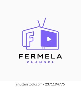 F letter mark channel television tv logo vector icon illustration