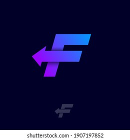 F letter. F monogram with arrow, isolated on a dark background. Logo can used for delivery and logistic company, mail and transportation.