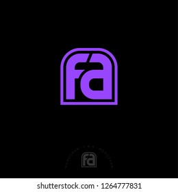 F and A letter. F, A monogram consist of violet letters. Web, UI icon. 