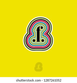 F letter. F monogram and points with many color contours. Decorative  lettering.