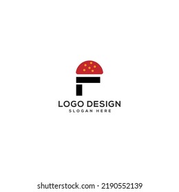 F letter with Mushroom shape Logo Design Vector Illustration