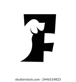 F letter with a negative space dog logo