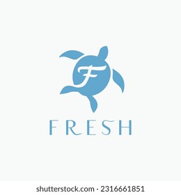 F letter negative space on turtle nature fresh logo design vector illustration. Isolated object on background