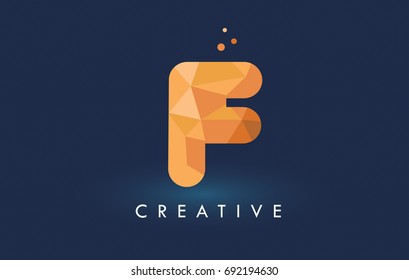 F Letter With Origami Triangles Logo. Creative Yellow Orange Origami Design Letters.