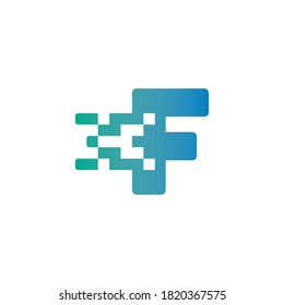 F Letter Pixel Media Technology Logo Design Template