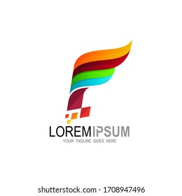 F letter pixel motion logo design template, technology icon