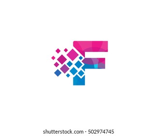 F Letter Pixel Multiply Colorful Logo Design Template
