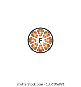 f letter pizza slice logo.Pizza cafe logo, pizza icon, emblem for fast food restaurant. Simple flat style f pizza logo on white background, white isolated background.