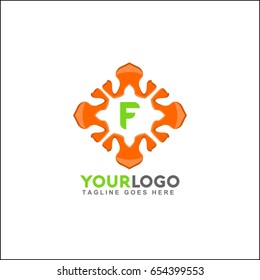 F letter premium monogram logo. Universal symbol icon vector design. Luxury orange abc leaf logotype.