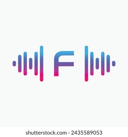 F letter with Pulse music player element. Logo template electronic music, equalizer, store, dj, nightclub, disco. Audio wave logo concept, Multimedia Technology themed, Abstract Shape vector