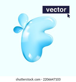 F letter pure water logo in realistic 3D and cartoon balloon style. Glossy eco blue vector illustration. Perfect for watercolor splash banners, organic emblems, healthy food packaging design.