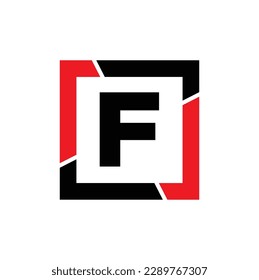F letra con monograma de marco negro rojo. F icono de la compañía.