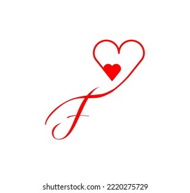 F letter script heart line. from the heart. Letter F handwriting logo template with love and heart shape decoration. The first signature vector.