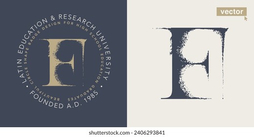 F-Buchstaben Serifenlogo mit trockenen Pinselstrichen. Schriftart im klassischen Stil. Grunge strukturierte und raue Kanten Elemente. Perfekt für Modeetiketten, Vintage-Schlagzeilen, glamouröse Luxusidentität, Hochzeitseinladungen.