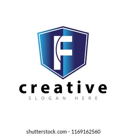 F letter with shield logo icon vector template