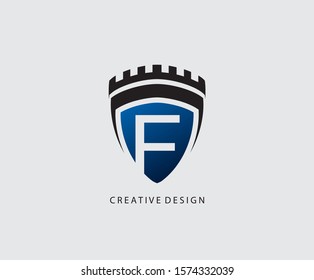 F Letter Shield Logo Icon Design.