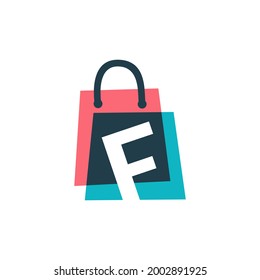 f letter shop store shopping bag overlapping color logo vector icon illustration