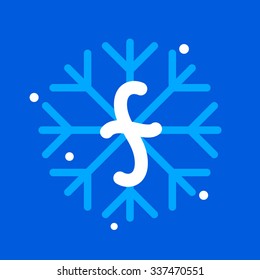 F letter with snowflake icon on the blue background. Design template elements for your application or corporate identity.