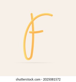 F letter spaghetti design. Vector hand draw realistic food font. Isolated Italian pasta for tasty poster, restaurant identity, gourmet element and more