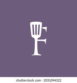 f letter spatula kitchen restaurant chef logo vector icon illustration