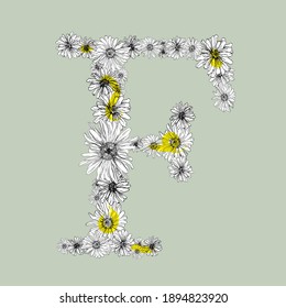 F letter symbol with chamomile pattern