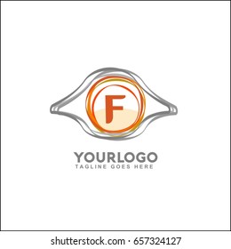 F letter with symbol of eye. logo vector. logo template.