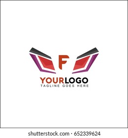 F letter symbol identity, abstract wing reflect logo, double infinity loop logo design template. Beauty eye violet and red concept.