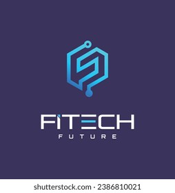 F Carta Modelo de vectores de diseño de logotipo técnico con símbolo de conexión de circuito digital