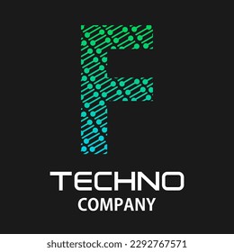 f ilustración de plantilla de tecno de letras.hay puntos con línea