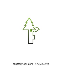 F Logotipo de árbol de letras, letra conceptual F + árbol de iconos