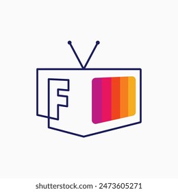 f letter tv television channel logo vector icon  illustration