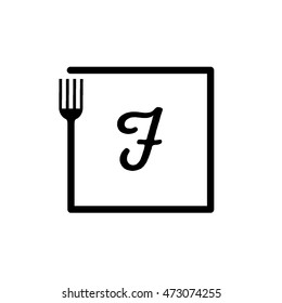  f letter uppercase logo and fork logo design with box