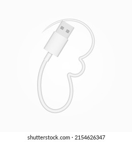 F letra usb cable estilo vector realista. Fuente aislada para logotipo, aplicación, diseño de tecnología creativa y más