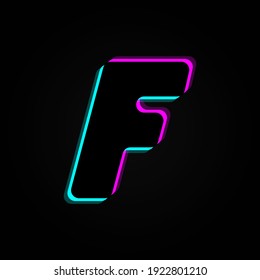 F letter, vector bright neon font. For dark night theme, vibrant identity, techno design, app logo and more