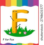 F letter vector clipart for kindergarten worksheet page, F letter design cartoon style.
