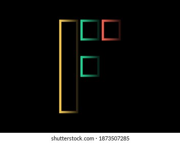 F letter vector design,  font logo. Red, green, yellow color on black background. For social media,design elements, creative poster, web template and more
