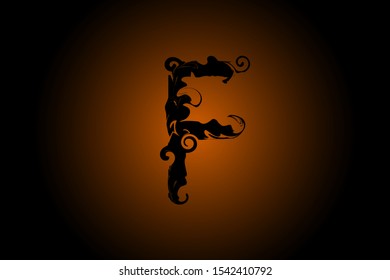 F letter vector illustration in creepy style for Halloween theme. Calligraphic font element for spooky writing, horror decoration, web page design, card, invitation, label, sticker, textile, print.