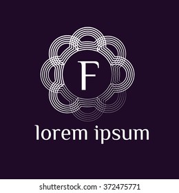 F letter vector logo with circles calligraphic borders (icon, sign, symbol, monogram)