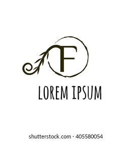 F letter vector logo. Organic logo sign, corporate identity, branding. Monogram design. Vector floral outline frame or border