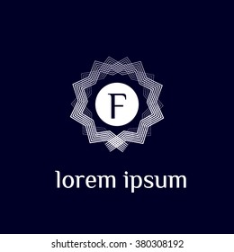 F letter vector logo with square calligraphic borders (icon, sign, symbol, monogram)
