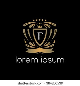 F letter vector logo template (sign, symbol, emblem, ornament, blazon)