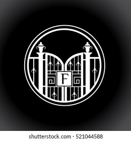 F letter vintage fence vector logo design template. Vintage Luxury Gate Logo