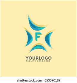 F letter water wave Logo Template. Sea wind vector illustration.